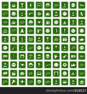 100 emotion icons set in grunge style green color isolated on white background vector illustration. 100 emotion icons set grunge green