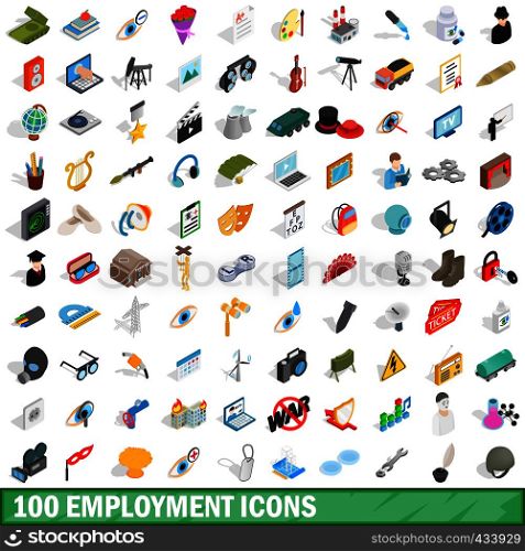 100 employment icons set in isometric 3d style for any design vector illustration. 100 employment icons set, isometric 3d style