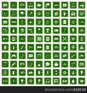 100 energy icons set in grunge style green color isolated on white background vector illustration. 100 energy icons set grunge green