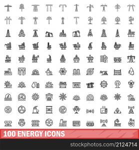 100 energy icons set. Outline illustration of 100 energy icons vector set isolated on white background. 100 energy icons set, outline style