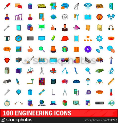 100 engineering icons set in cartoon style for any design vector illustration. 100 engineering icons set, cartoon style