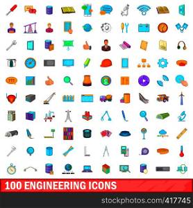 100 engineering icons set in cartoon style for any design vector illustration. 100 engineering icons set, cartoon style
