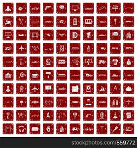 100 engineering icons set in grunge style red color isolated on white background vector illustration. 100 engineering icons set grunge red