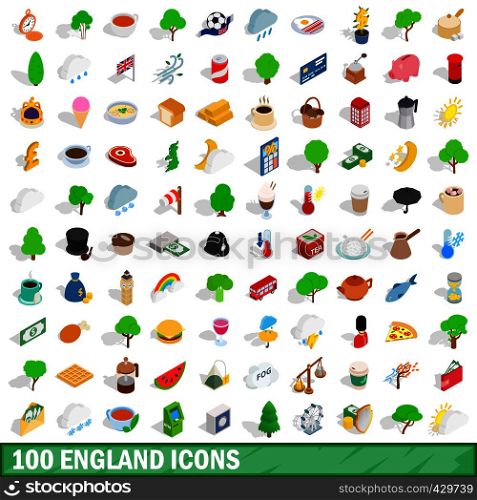 100 england icons set in isometric 3d style for any design vector illustration. 100 england icons set, isometric 3d style