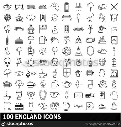 100 England set in outline style for any design vector illustration. 100 England icons set, outline style