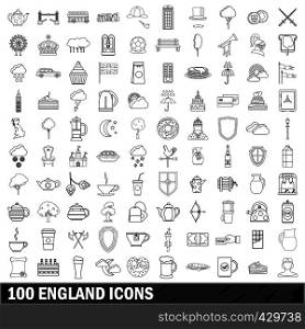 100 England set in outline style for any design vector illustration. 100 England icons set, outline style