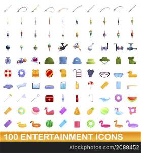 100 entertainment icons set. Cartoon illustration of 100 entertainment icons vector set isolated on white background. 100 entertainment icons set, cartoon style