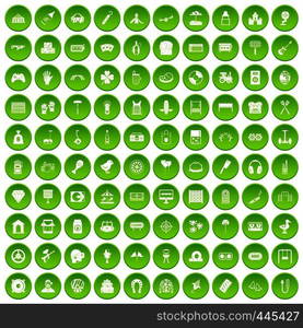 100 entertainment icons set green circle isolated on white background vector illustration. 100 entertainment icons set green circle