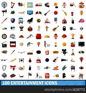 100 entertainment icons set in cartoon style for any design vector illustration. 100 entertainment icons set, cartoon style