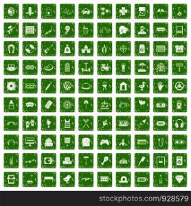 100 entertainment icons set in grunge style green color isolated on white background vector illustration. 100 entertainment icons set grunge green