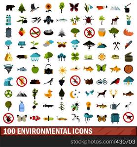 100 environmental icons set in flat style for any design vector illustration. 100 environmental icons set, flat style