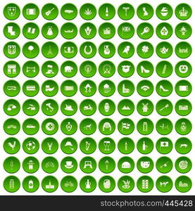 100 Europe icons set green circle isolated on white background vector illustration. 100 Europe icons set green circle