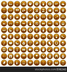 100 Europe icons set in gold circle isolated on white vector illustration. 100 Europe icons set gold