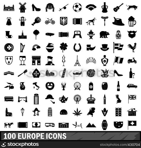 100 Europe icons set in simple style for any design vector illustration. 100 Europe icons set, simple style