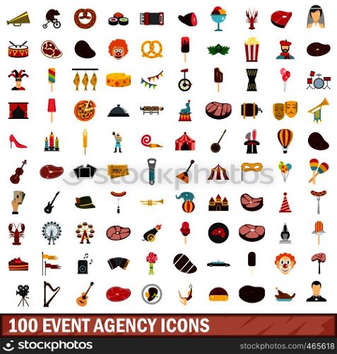 100 event agency icons set in flat style for any design vector illustration. 100 event agency icons set, flat style