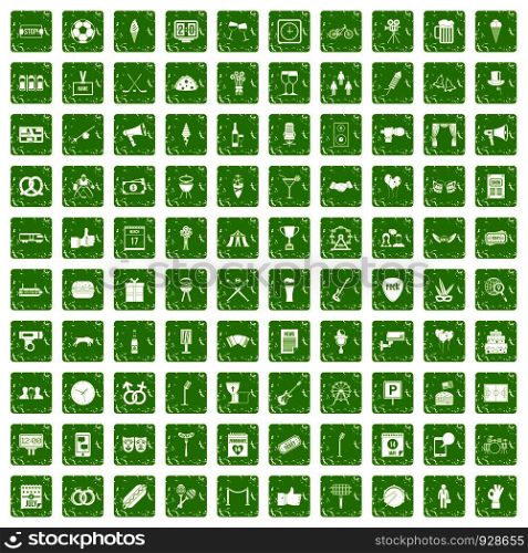 100 events icons set in grunge style green color isolated on white background vector illustration. 100 events icons set grunge green