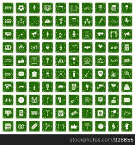 100 events icons set in grunge style green color isolated on white background vector illustration. 100 events icons set grunge green