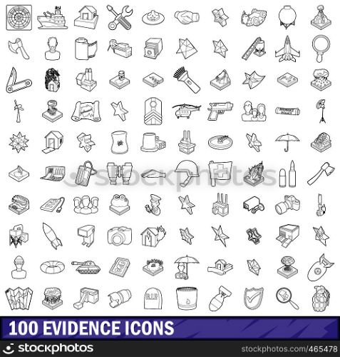 100 evidence icons set in outline style for any design vector illustration. 100 evidence icons set, outline style
