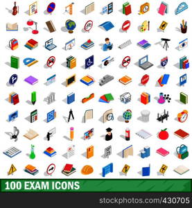 100 exam icons set in isometric 3d style for any design vector illustration. 100 exam icons set, isometric 3d style