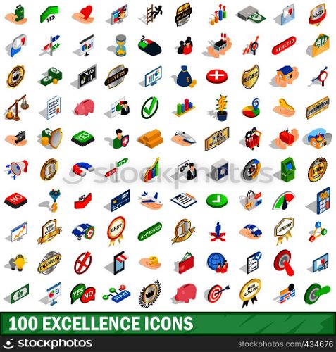 100 excellence icons set in isometric 3d style for any design vector illustration. 100 excellence icons set, isometric 3d style