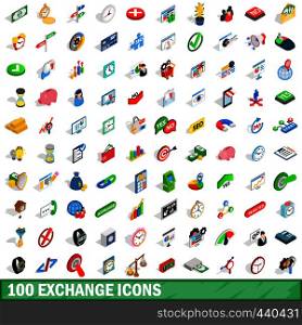100 exchange icons set in isometric 3d style for any design vector illustration. 100 exchange icons set, isometric 3d style