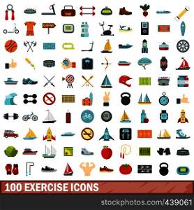 100 exercise icons set in flat style for any design vector illustration. 100 exercise icons set, flat style