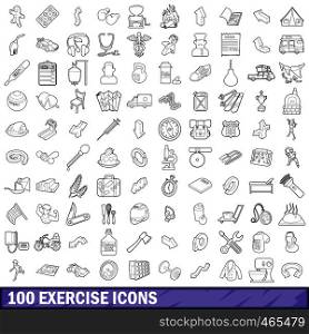 100 exercise icons set in outline style for any design vector illustration. 100 exercise icons set, outline style