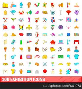 100 exhibition icons set in cartoon style for any design vector illustration. 100 exhibition icons set, cartoon style
