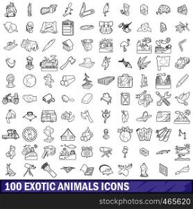 100 exotic animals icons set in outline style for any design vector illustration. 100 exotic animals icons set, outline style
