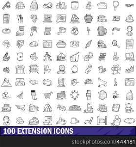 100 extension icons set in outline style for any design vector illustration. 100 extension icons set, outline style