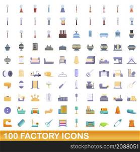100 factory icons set. Cartoon illustration of 100 factory icons vector set isolated on white background. 100 factory icons set, cartoon style