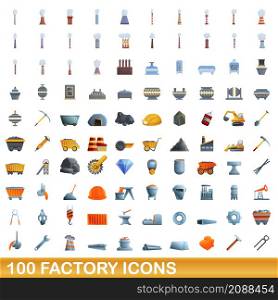 100 factory icons set. Cartoon illustration of 100 factory icons vector set isolated on white background. 100 factory icons set, cartoon style