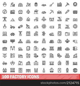 100 factory icons set. Outline illustration of 100 factory icons vector set isolated on white background. 100 factory icons set, outline style