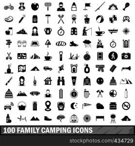 100 family camping icons set in simple style for any design vector illustration. 100 family camping icons set, simple style