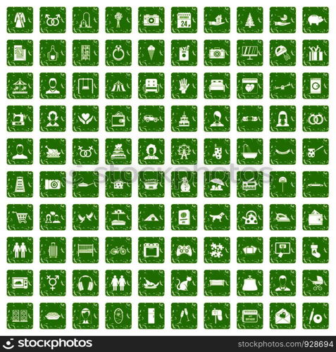 100 family icons set in grunge style green color isolated on white background vector illustration. 100 family icons set grunge green