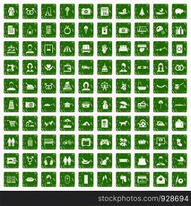 100 family icons set in grunge style green color isolated on white background vector illustration. 100 family icons set grunge green