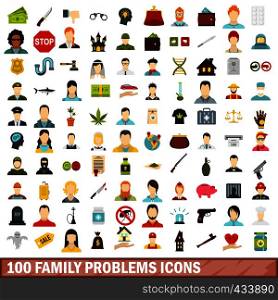 100 family problems icons set in flat style for any design vector illustration. 100 family problems icons set, flat style
