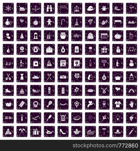 100 family tradition icons set in grunge style purple color isolated on white background vector illustration. 100 family tradition icons set grunge purple