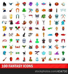 100 fantasy icons set in cartoon style for any design vector illustration. 100 fantasy icons set, cartoon style
