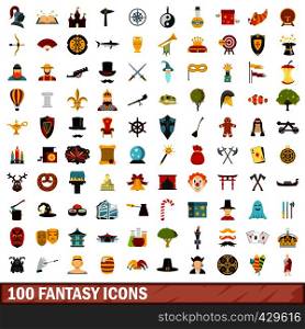 100 fantasy icons set in flat style for any design vector illustration. 100 fantasy icons set, flat style