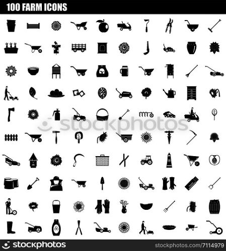 100 farm icon set. Simple set of 100 farm vector icons for web design isolated on white background. 100 farm icon set, simple style