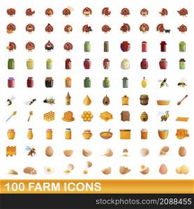 100 farm icons set. Cartoon illustration of 100 farm icons vector set isolated on white background. 100 farm icons set, cartoon style