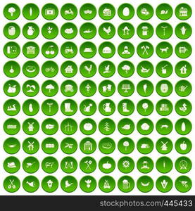 100 farm icons set green circle isolated on white background vector illustration. 100 farm icons set green circle