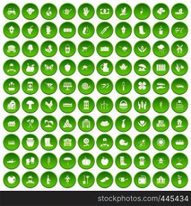 100 farm icons set green circle isolated on white background vector illustration. 100 farm icons set green circle