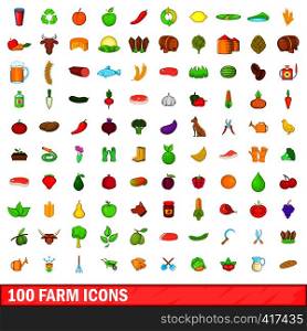 100 farm icons set in cartoon style for any design vector illustration. 100 farm icons set, cartoon style