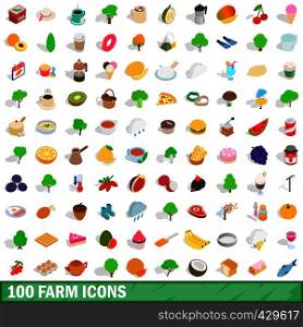 100 farm icons set in isometric 3d style for any design vector illustration. 100 farm icons set, isometric 3d style