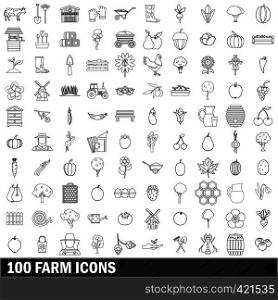 100 farm icons set in outline style for any design vector illustration. 100 farm icons set, outline style