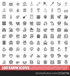 100 farm icons set. Outline illustration of 100 farm icons vector set isolated on white background. 100 farm icons set, outline style