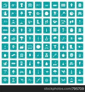 100 farming icons set in grunge style blue color isolated on white background vector illustration. 100 farming icons set grunge blue
