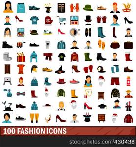100 fashion icons set in flat style for any design vector illustration. 100 fashion icons set, flat style